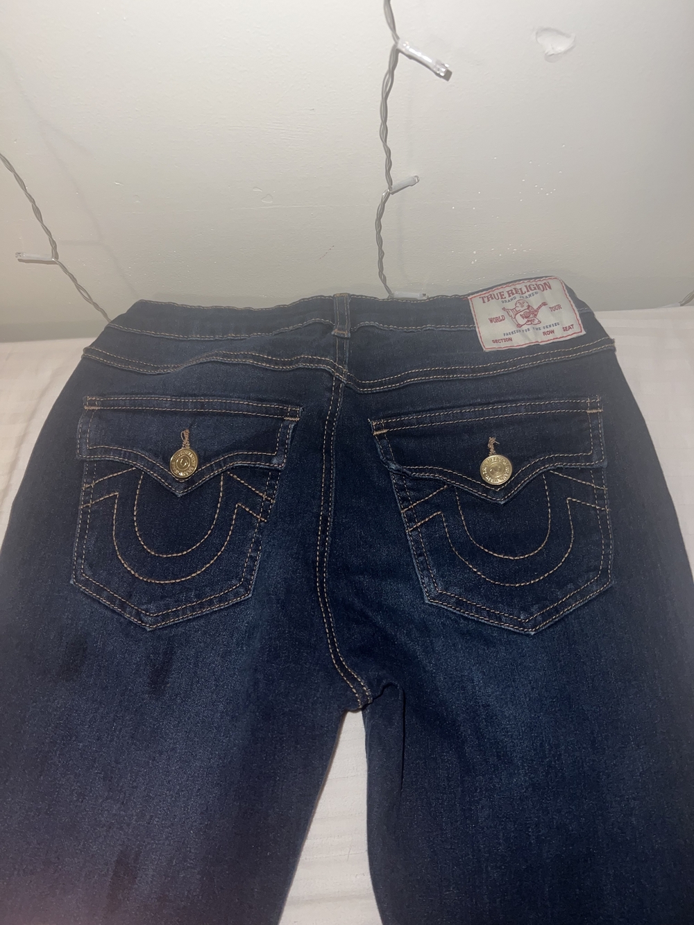True Religion Women's Skinny Jeans Dark Indigo with Gold Buttons